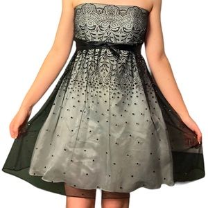 Vintage Goth Romantic Black and Grey Strapless Dress